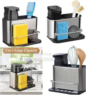 3in1 Stainless Steel Dish Wash Tools Organizer + Soap Pump