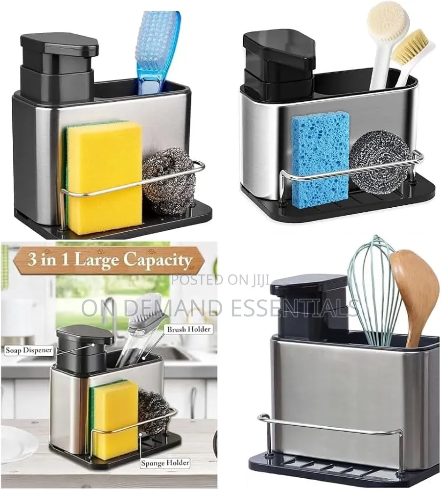 3in1 Stainless Steel Dish Wash Tools Organizer + Soap Pump