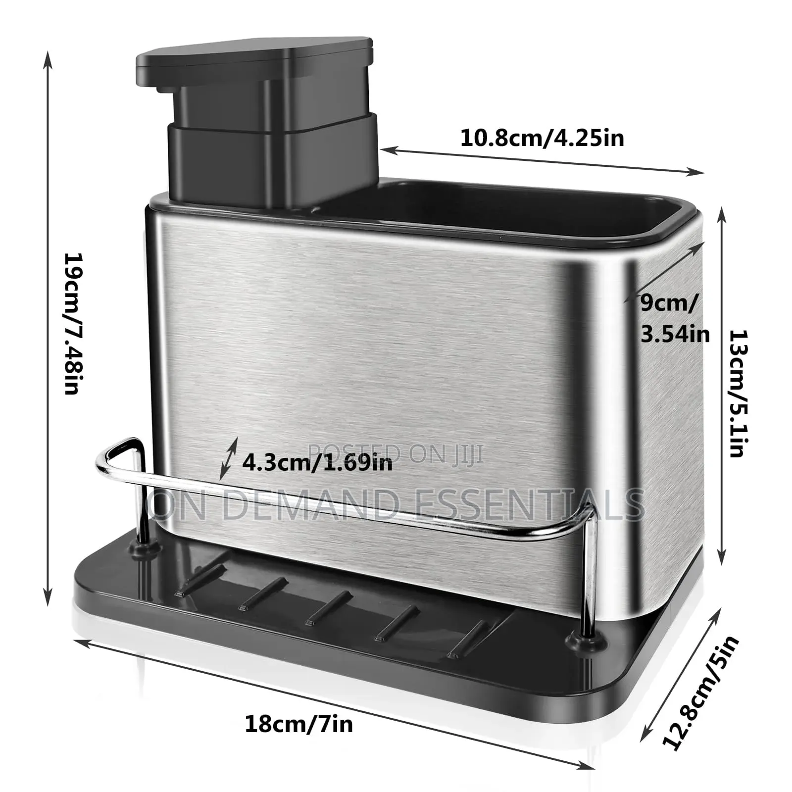 3in1 Stainless Steel Dish Wash Tools Organizer + Soap Pump
