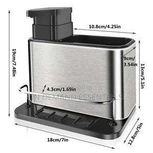3in1 Stainless Steel Dish Wash Tools Organizer + Soap Pump