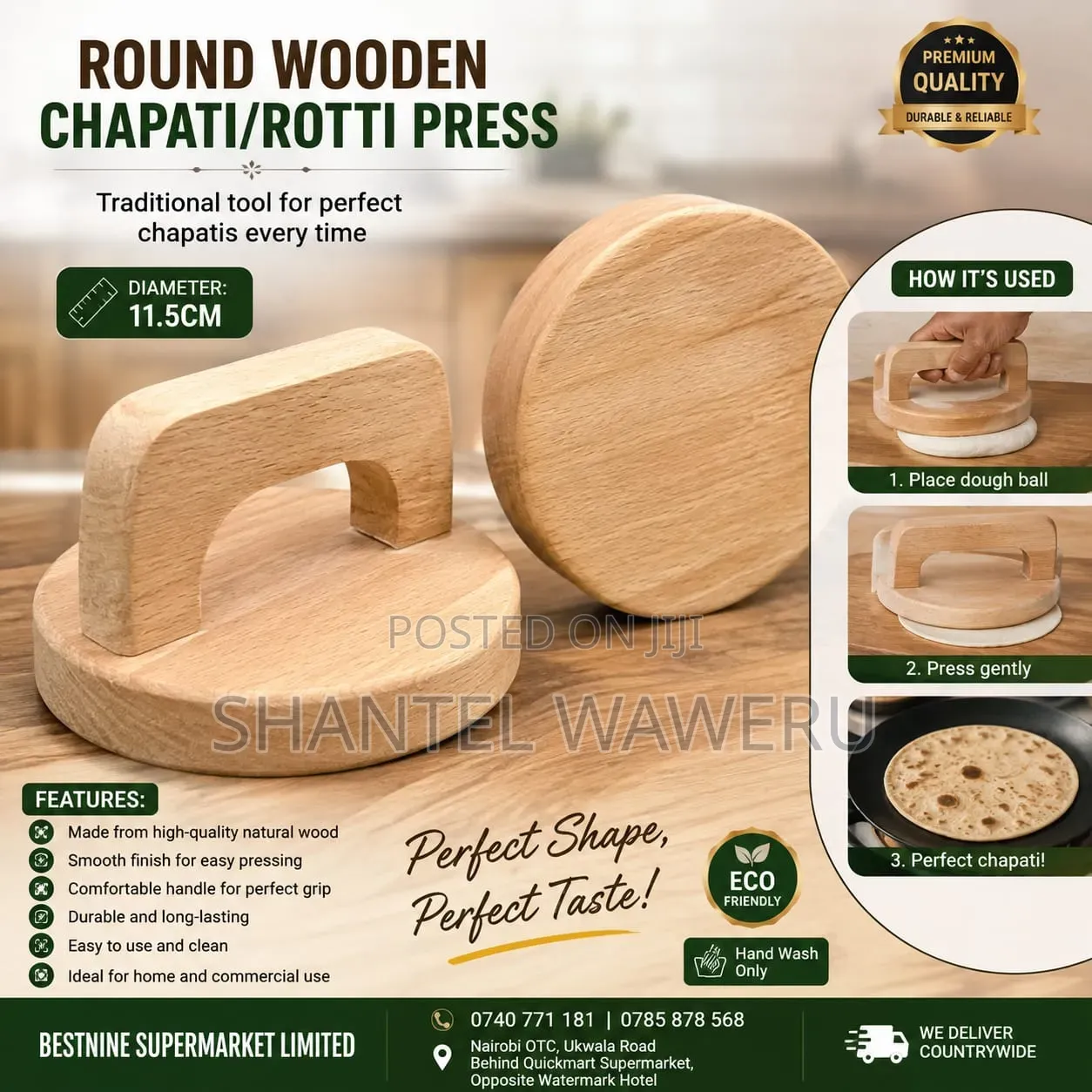 Round Wooden Chapati/Rotti Press – 11.5cm