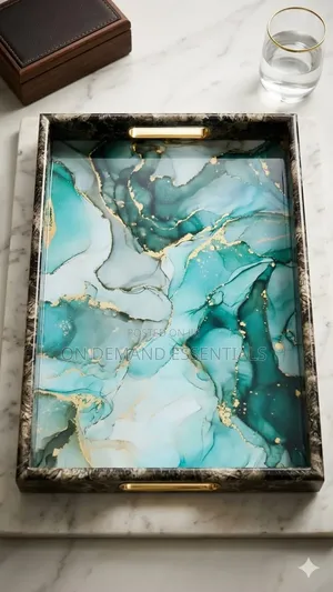 Teal and White Marble-Style Tray