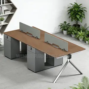 Office Workstation; Four Users Modern Face to Face Open Workstation