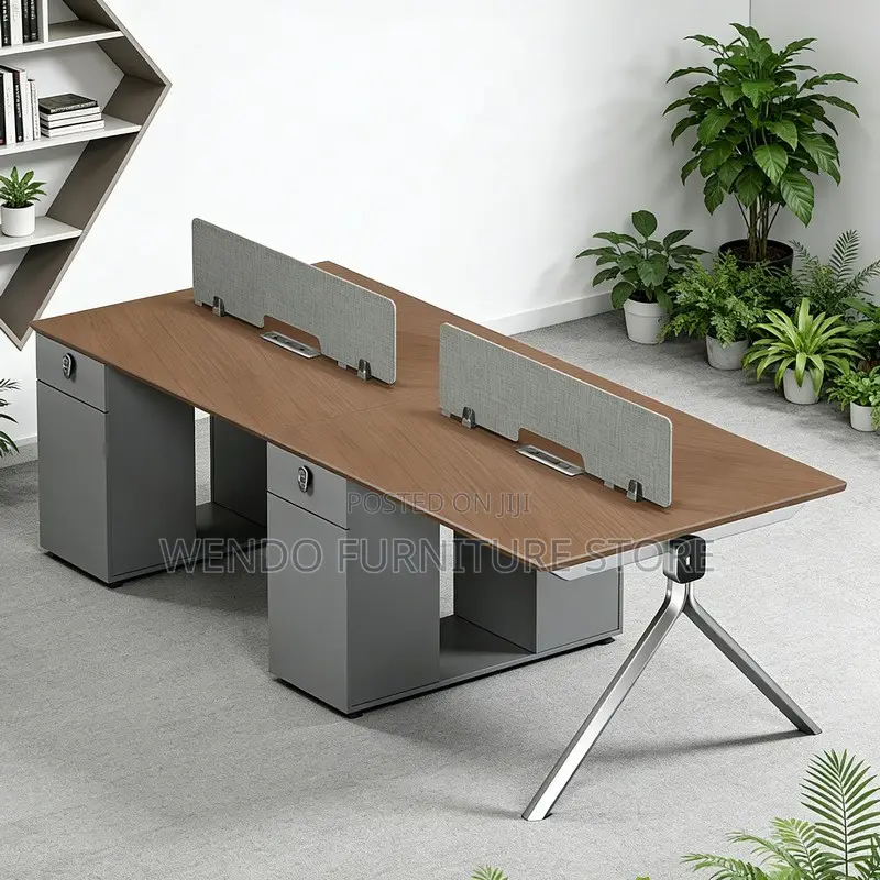 Office Workstation; Four Users Modern Face to Face Open Workstation