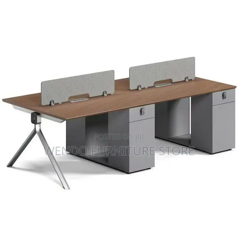 Office Workstation; Four Users Modern Face to Face Open Workstation