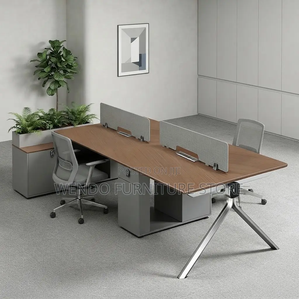 Office Workstation; Four Users Modern Face to Face Open Workstation