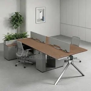 Office Workstation; Four Users Modern Face to Face Open Workstation
