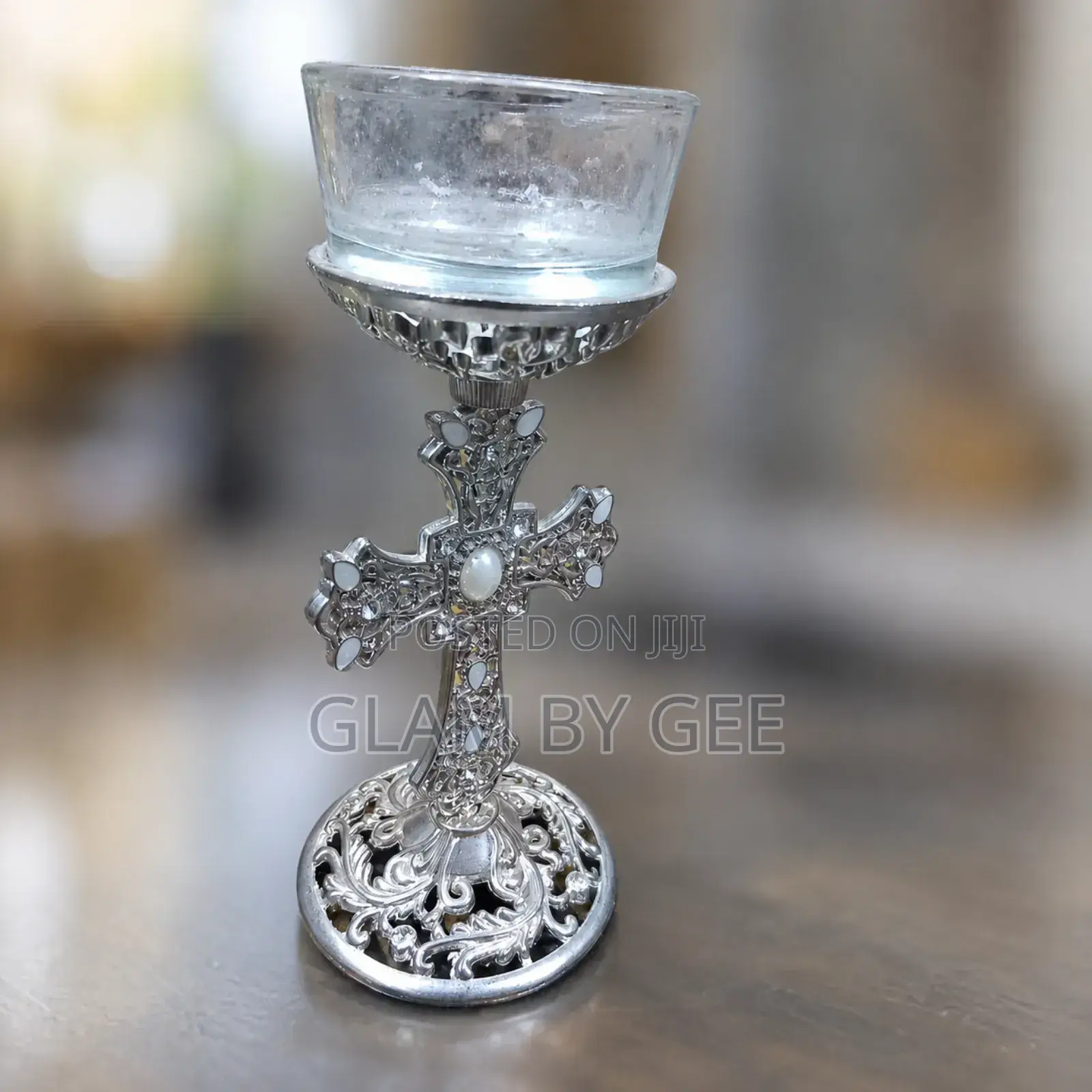 Elegant Silver Cross Candle Stand – Decorative Candle Holder