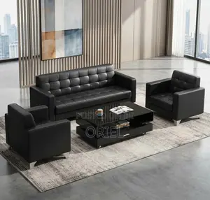 Office Sofa : Five Seater Executive Office Sofa Black Leather