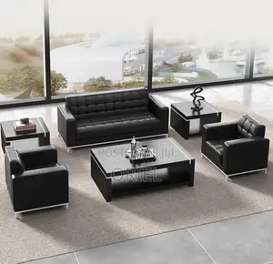 Office Sofa : Five Seater Executive Office Sofa Black Leather