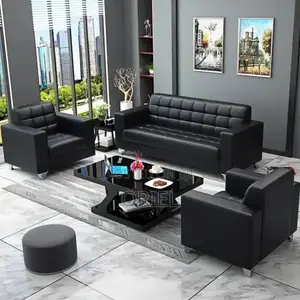 Office Sofa : Five Seater Executive Office Sofa Black Leather