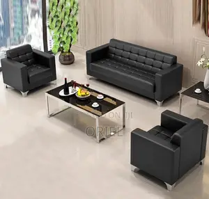 Office Sofa : Five Seater Executive Office Sofa Black Leather