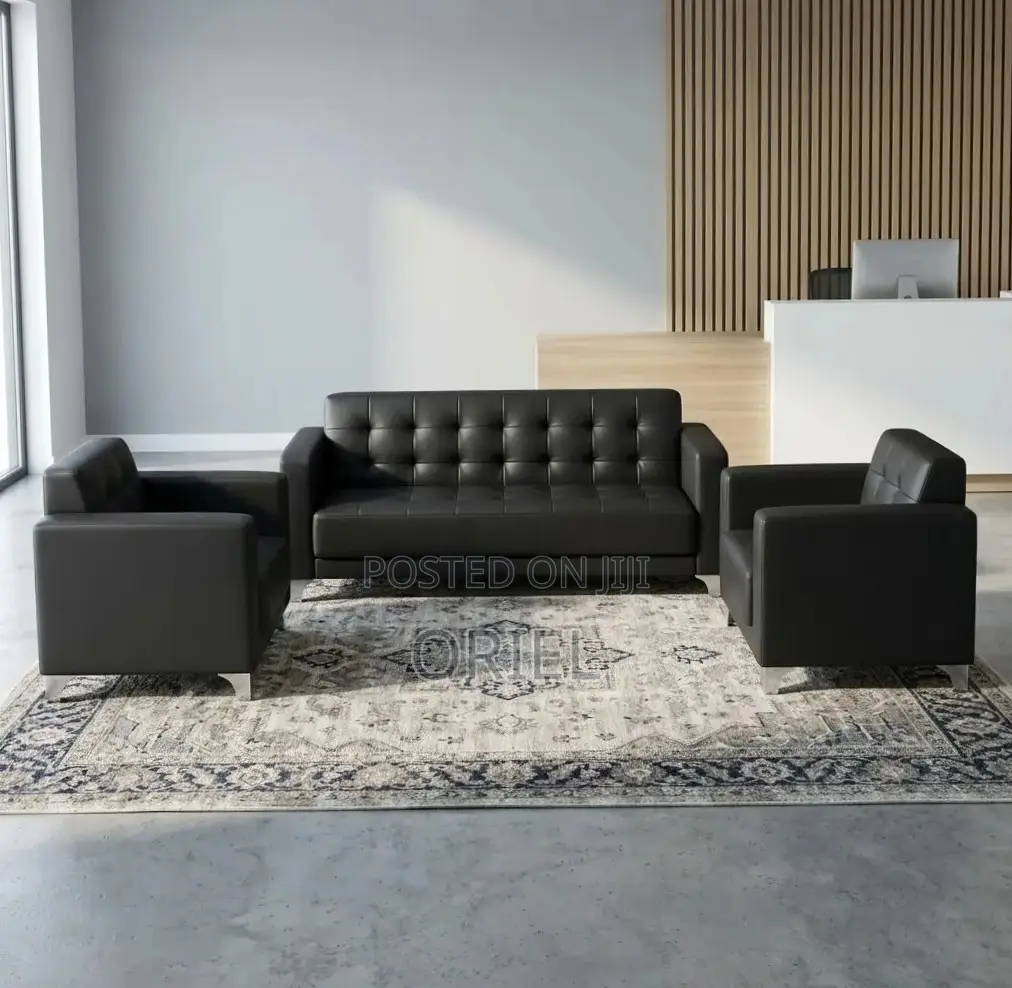 Office Sofa : Five Seater Executive Office Sofa Black Leather