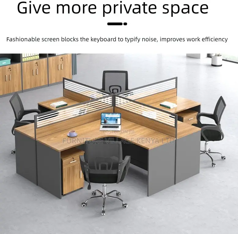 Workstation; Brown Curved 4 Way Computer Workstation Desk