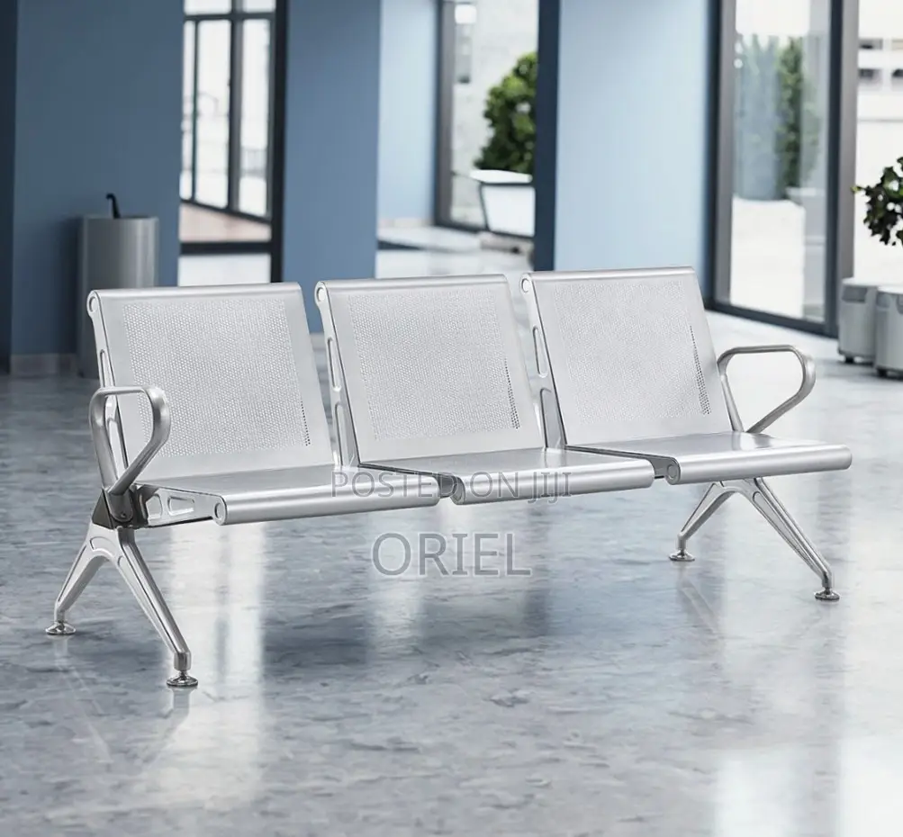 Office Bench : Heavy Duty Office Waiting 3-Seater Steel Bench