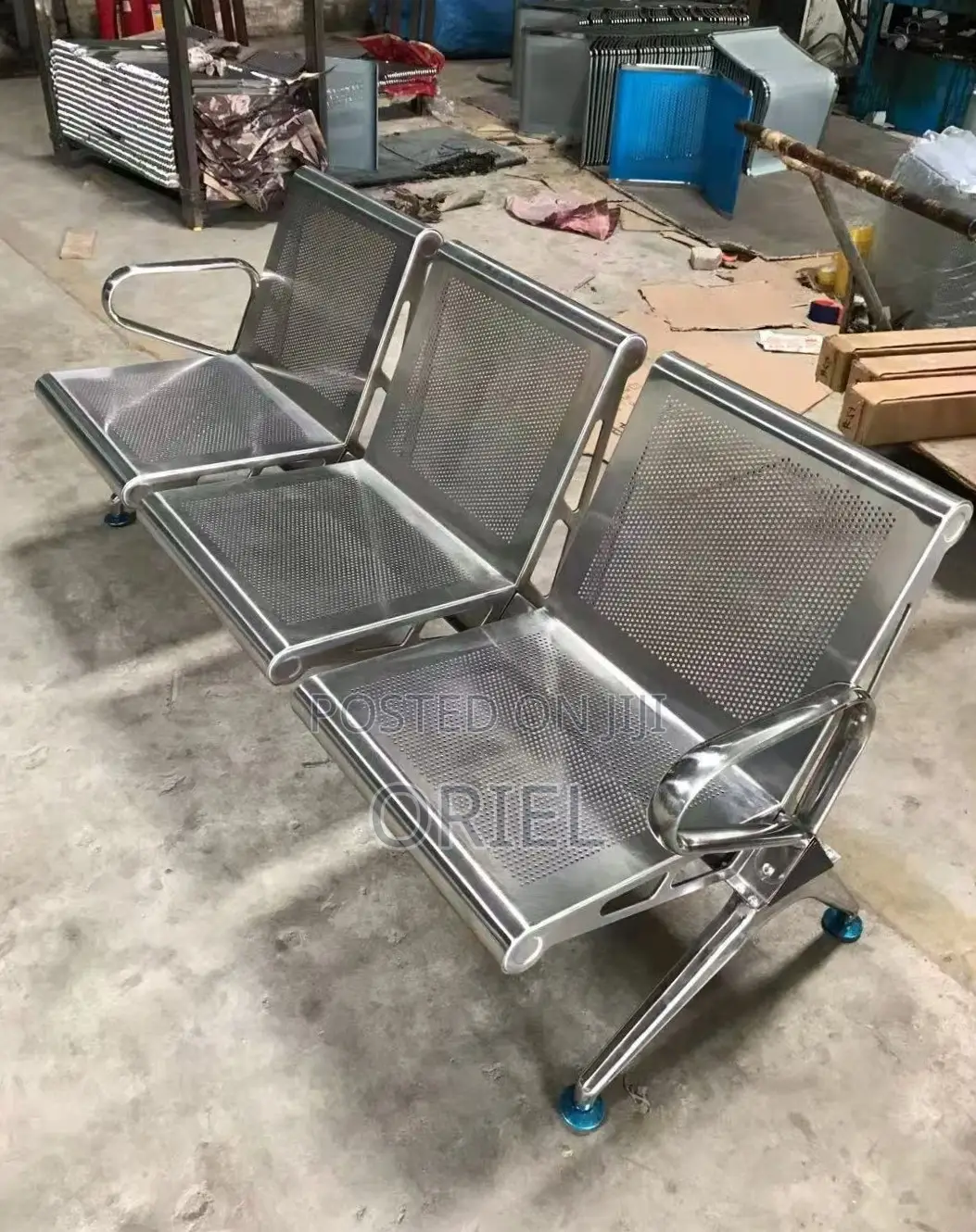 Office Bench : Heavy Duty Office Waiting 3-Seater Steel Bench