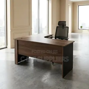 Curved Brown Study Desk With Drawers.