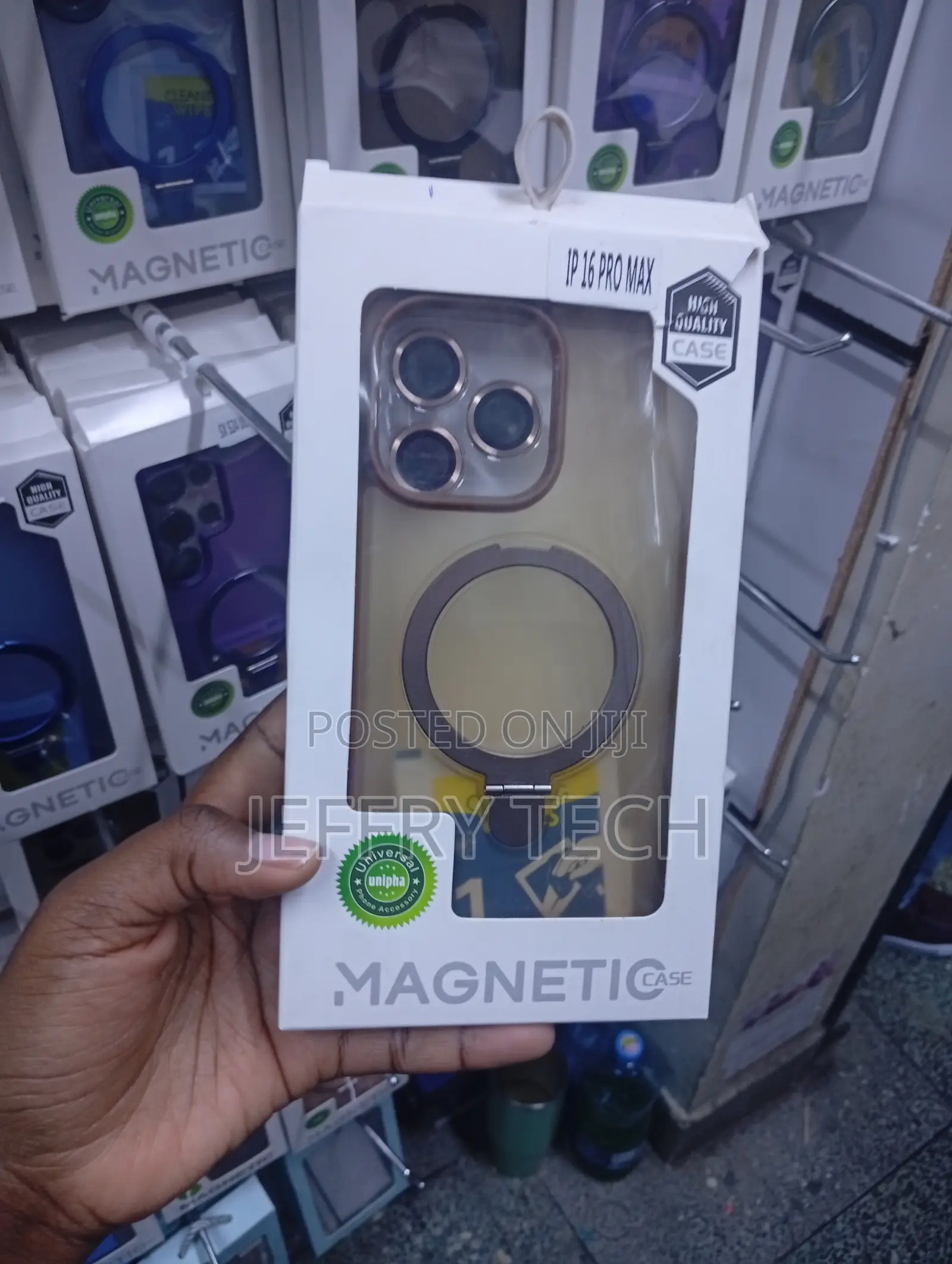 Magnetic Ring Case With a Brown Ring Stand for the iPhone 16 Pro Max