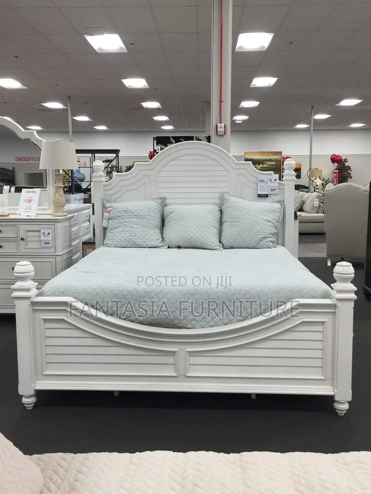 5x6 White Wooden Bed Frame in Coastal Arched Headboard