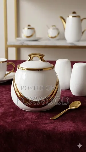 Round Ceramic White and Gold Sugar Dish
