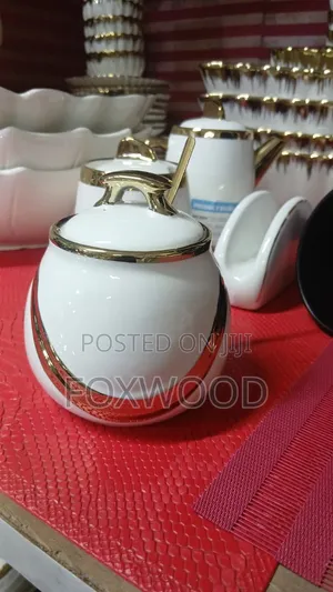 Round Ceramic White and Gold Sugar Dish