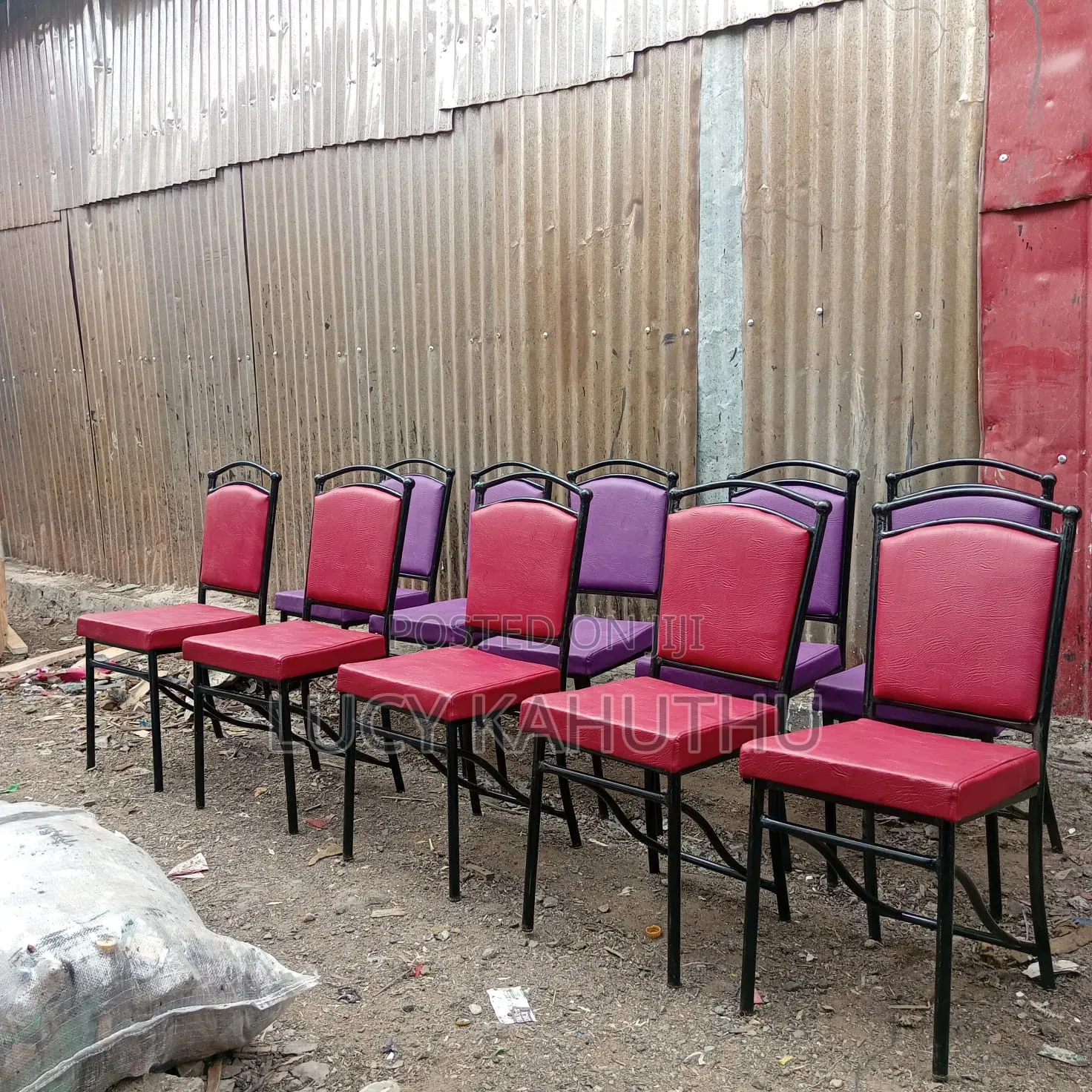 Purple and Red Ball Chairs With Black Durable Frame