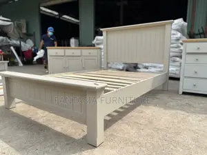 5x6 Cream Wooden Bed Frame: Pay on Delivery
