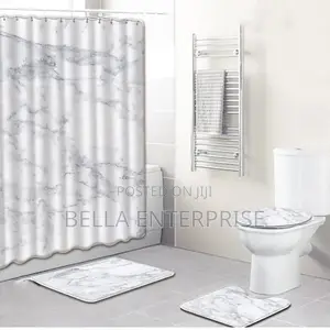 4pcs Bathroom Set – Matching Shower Curtain, Rugs, and Toilet Cover