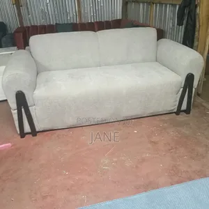 Off-White Textured Fabric 3 Seater