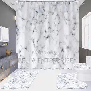 4pcs Bathroom Set – Matching Shower Curtain, Rugs, and Toilet Cover