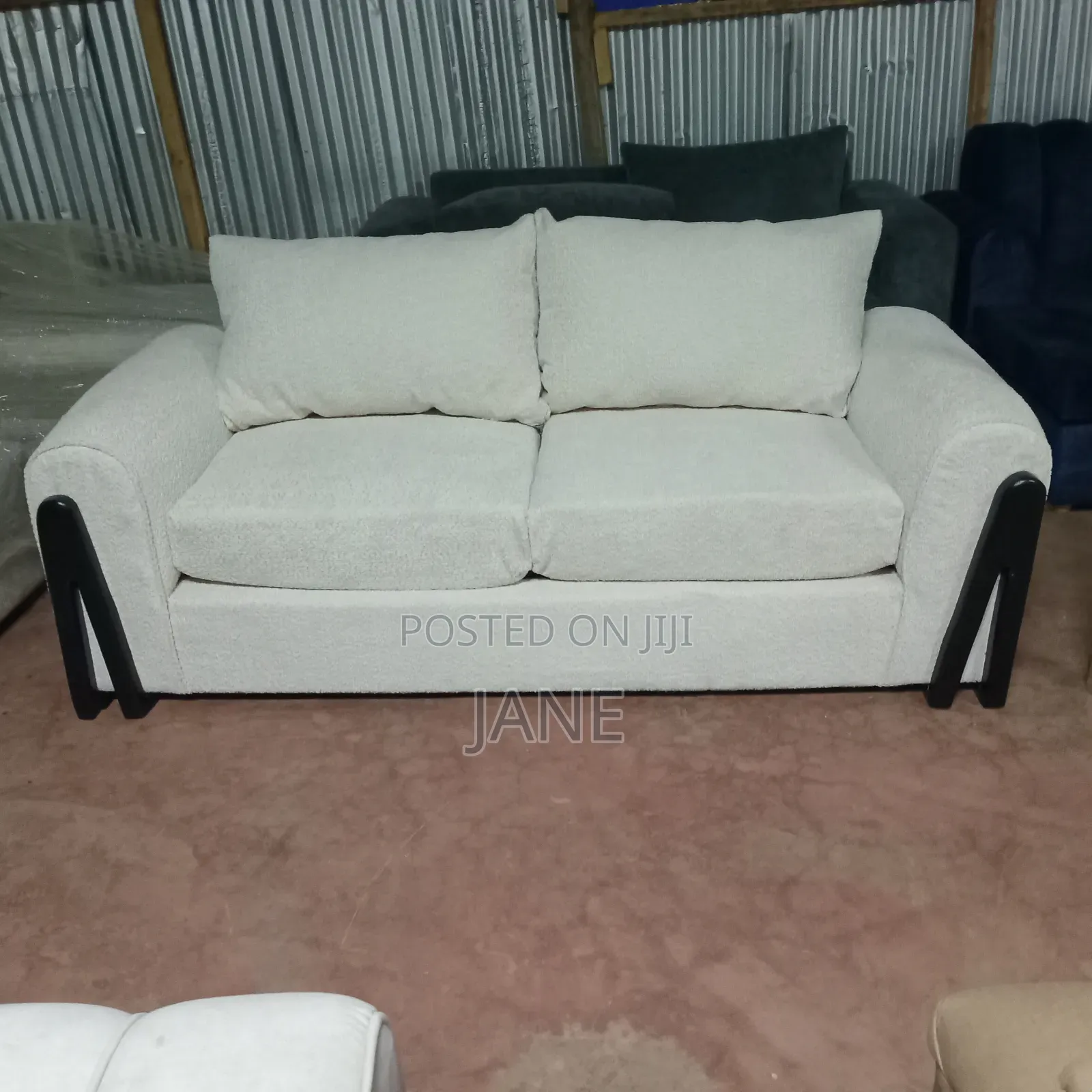 Off-White Textured Fabric 3 Seater