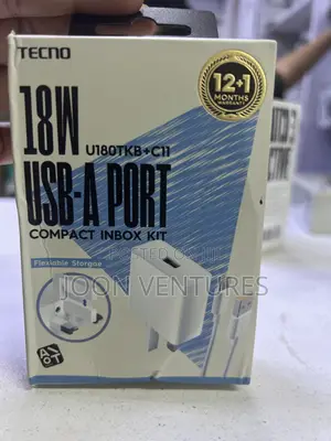 Original Tecno 18W Fast Charger (Model U180TKB) With Type C Cable