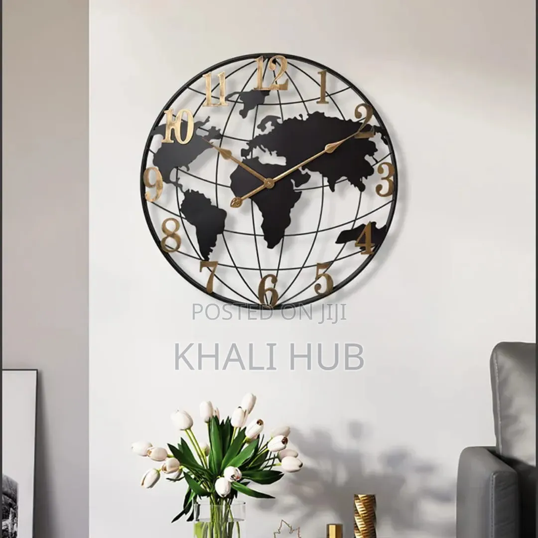 Metal World Map Wall Clock
