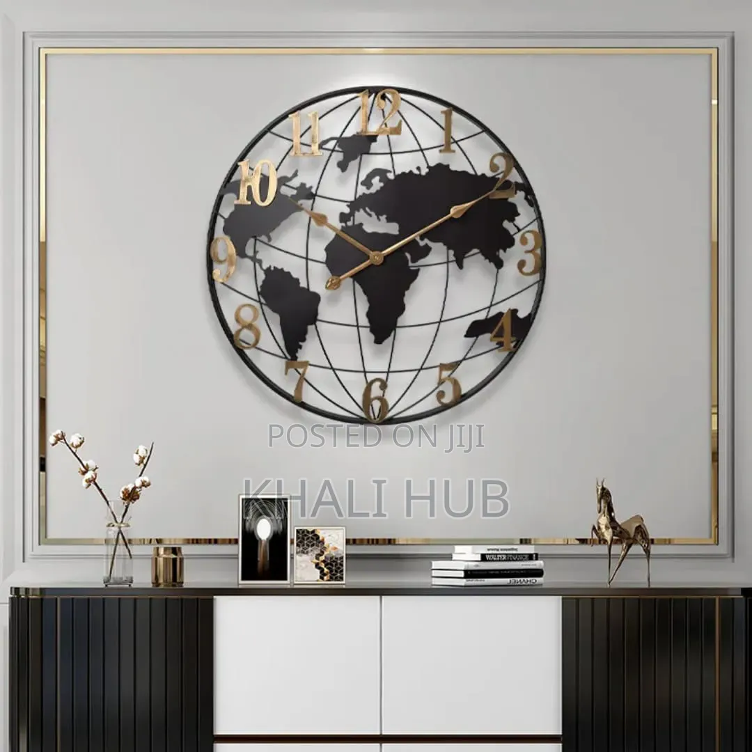 Metal World Map Wall Clock