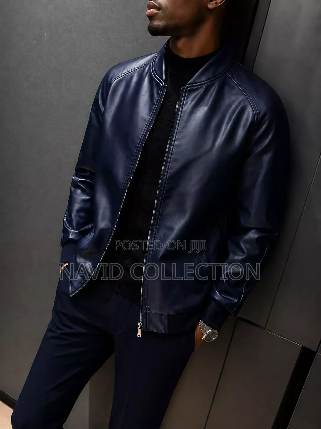Navy Blue/Brown Leather