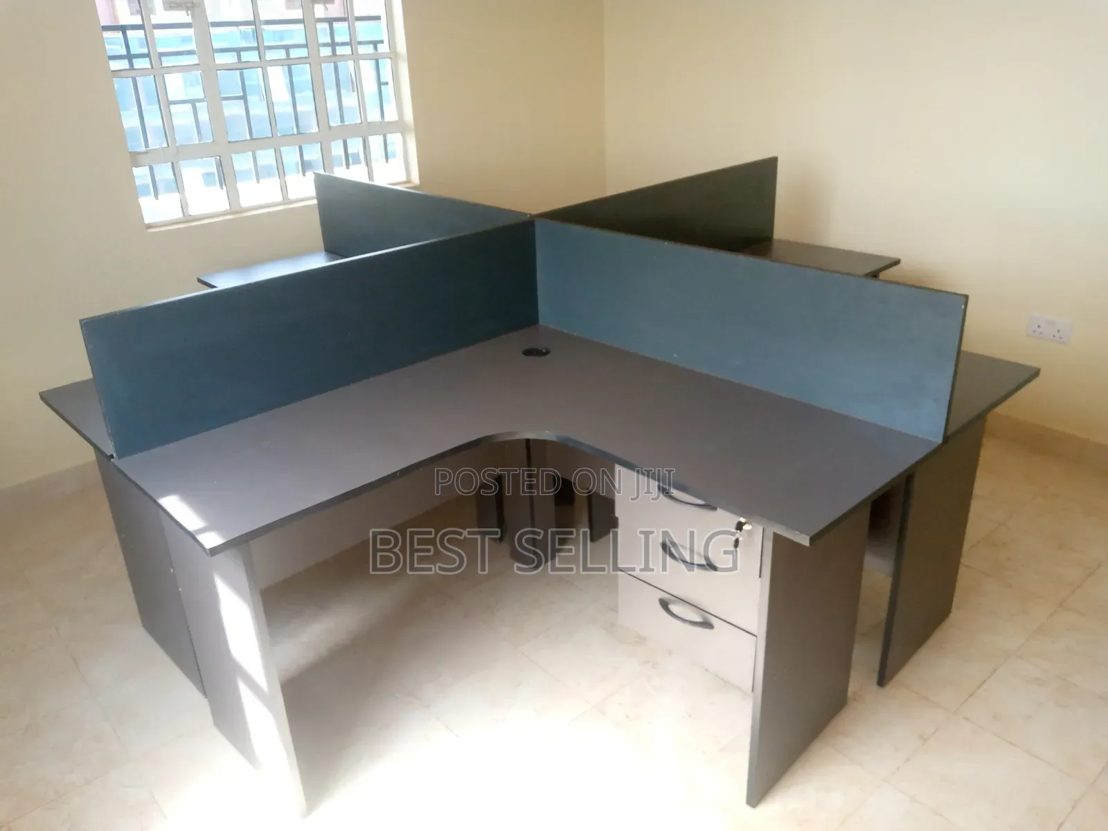 Grey L Shaped 4 Way Working Station Modern and Elegant