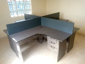 Grey L Shaped 4 Way Working Station Modern and Elegant