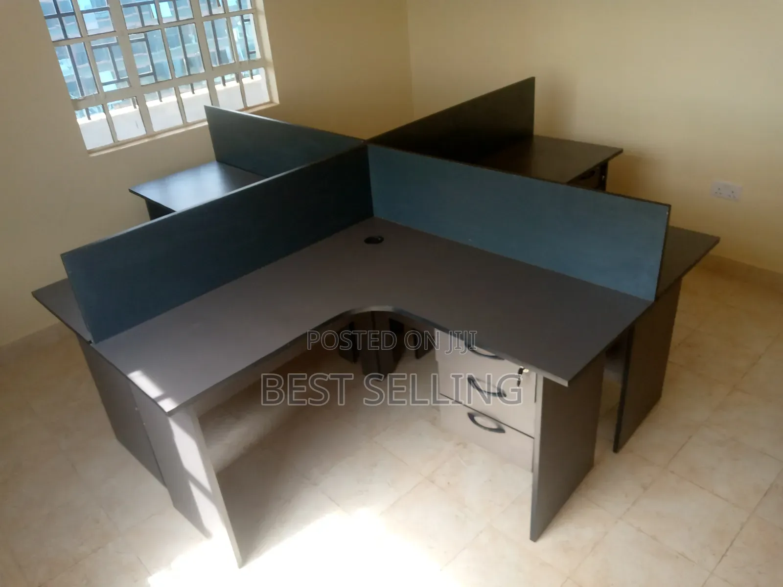 Grey L Shaped 4 Way Working Station Modern and Elegant