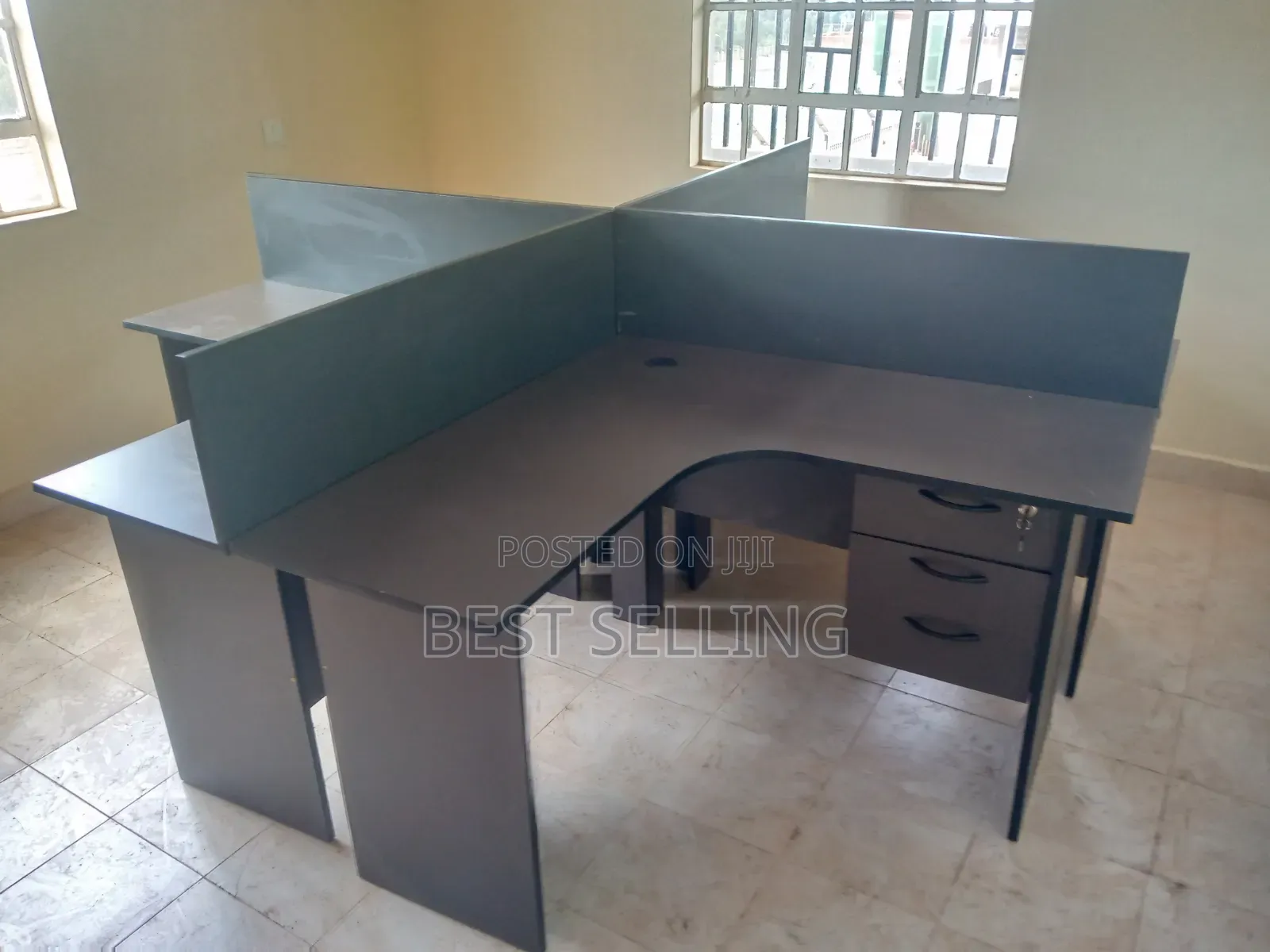 Grey L Shaped 4 Way Working Station Modern and Elegant