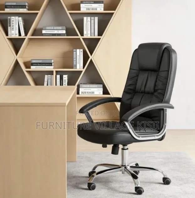 Office Chair: Black Leather Executive Seat