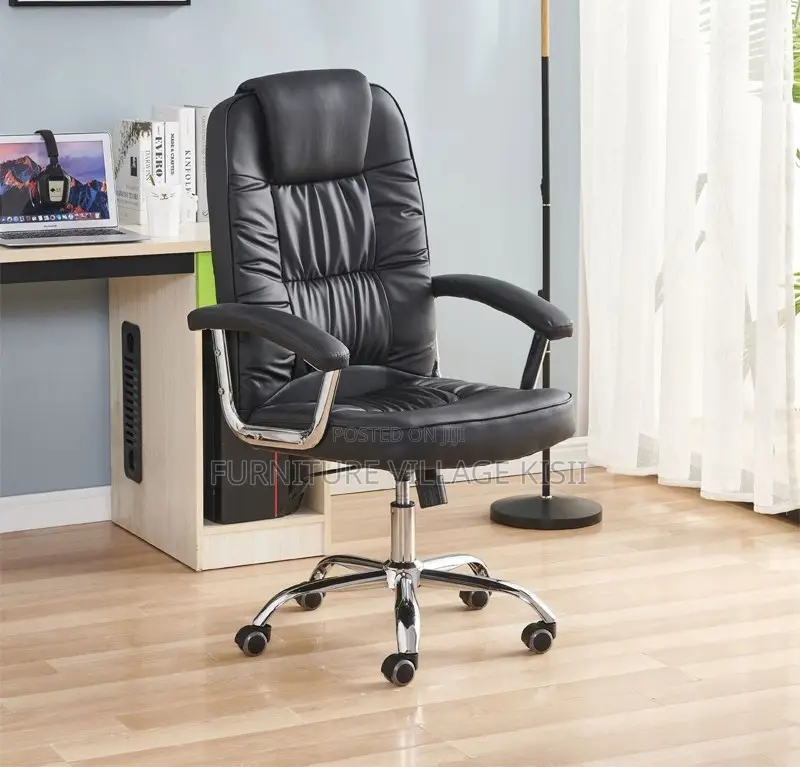 Office Chair: Black Leather Executive Seat