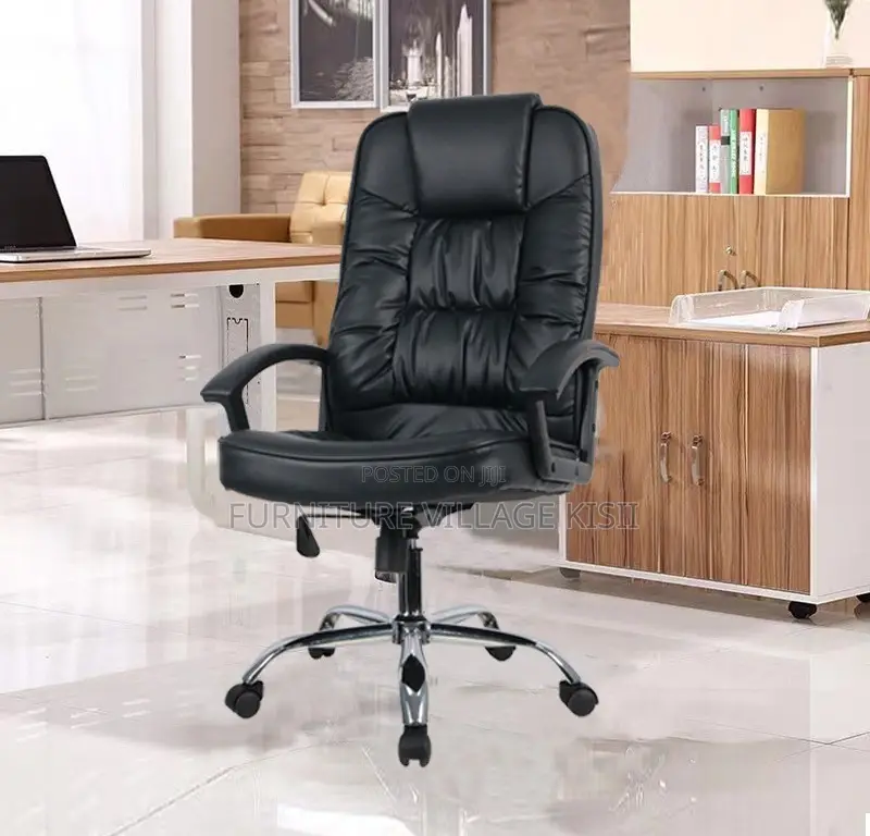 Office Chair: Black Leather Executive Seat