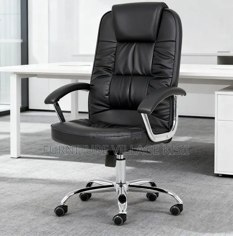 Office Chair: Black Leather Executive Seat
