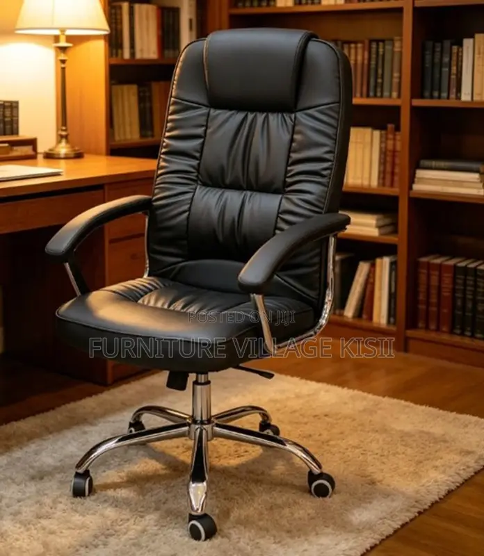 Office Chair: Black Leather Executive Seat