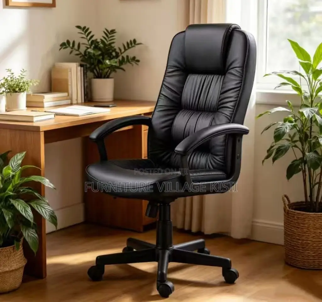 Office Chair: Black Leather Executive Seat