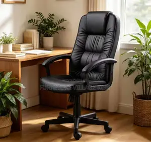 Office Chair: Black Leather Executive Seat