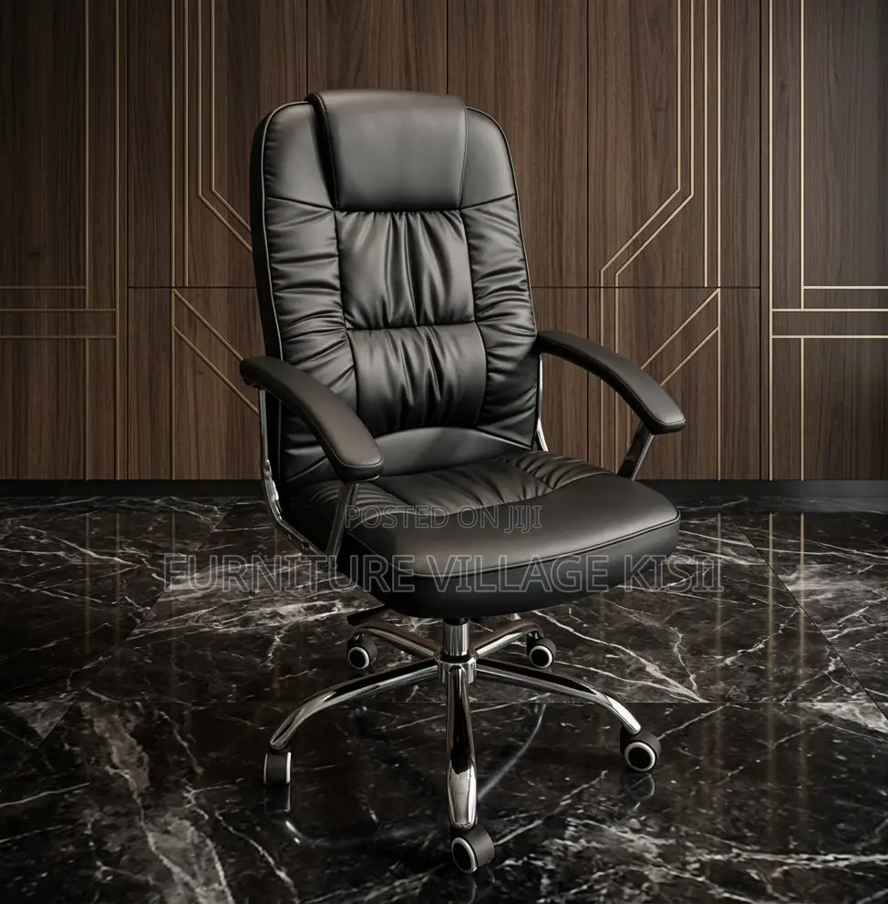 Office Chair: Black Leather Executive Seat