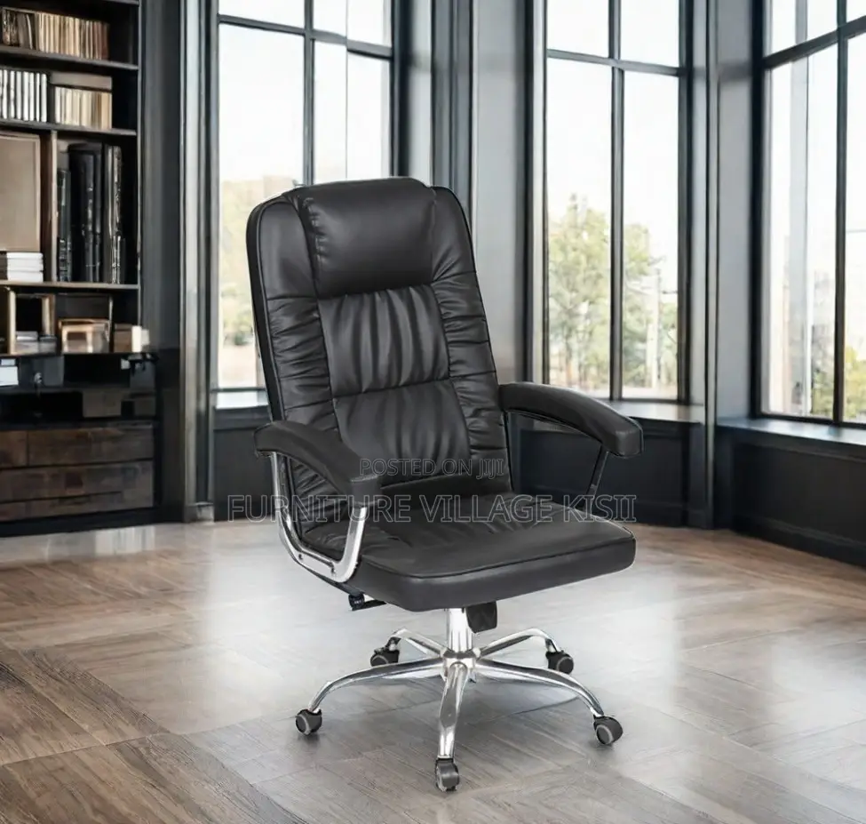 Office Chair: Black Leather Executive Seat