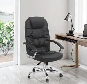 Office Chair: Black Leather Executive Seat