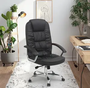 Office Chair: Black Leather Executive Seat